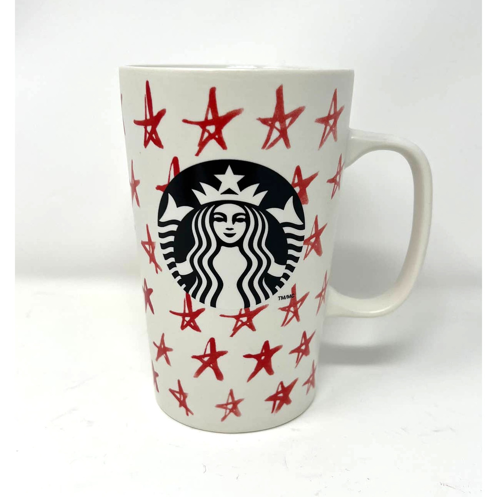 Starbucks Tall Red Star Black‎ Siren Mermaid Logo Coffee Cup Mug 16 oz 2014 - Picture 5 of 7